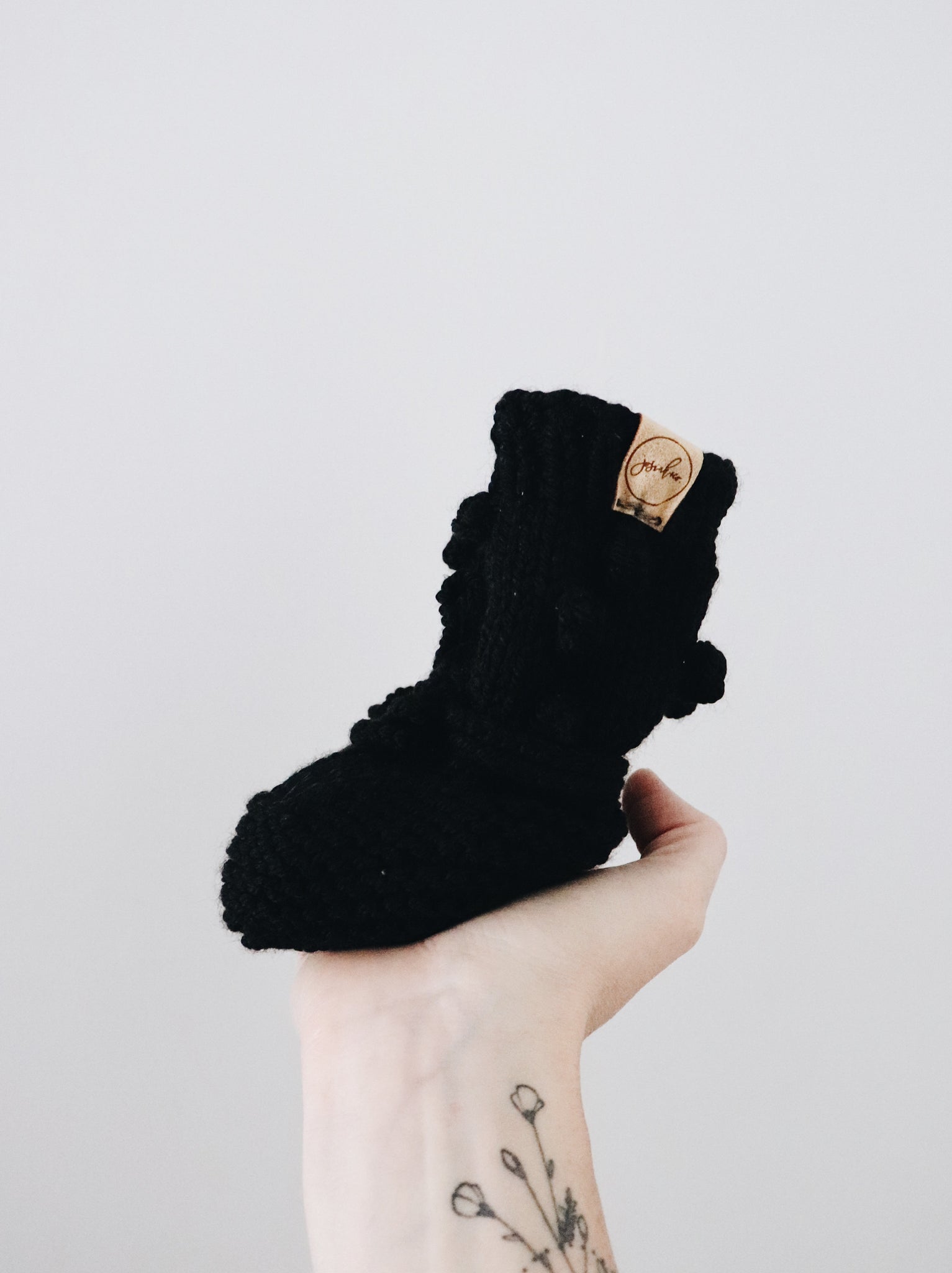 Knit Bobble Booties // Black // Baby // Made to Order
