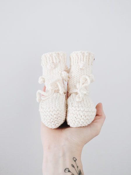 Knit Bobble Booties // Cream // Baby // Made to Order