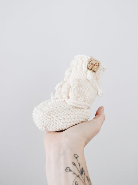 Knit Bobble Booties // Cream // Baby // Made to Order