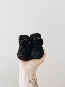 Knit Cuffed Pom Booties // Sable // Baby // RTS