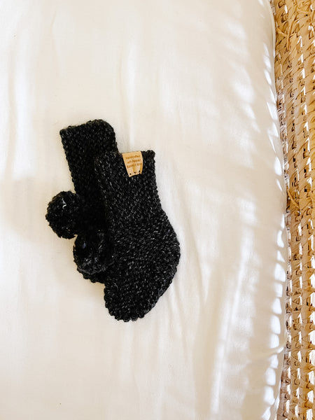 Knit Cuffed Pom Booties // Sable // Baby // RTS