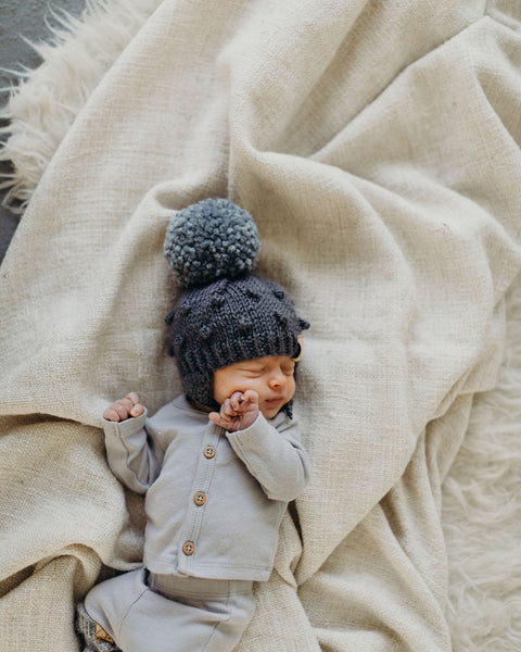 Knit Bobble Hat // Black // 0-6m // RTS